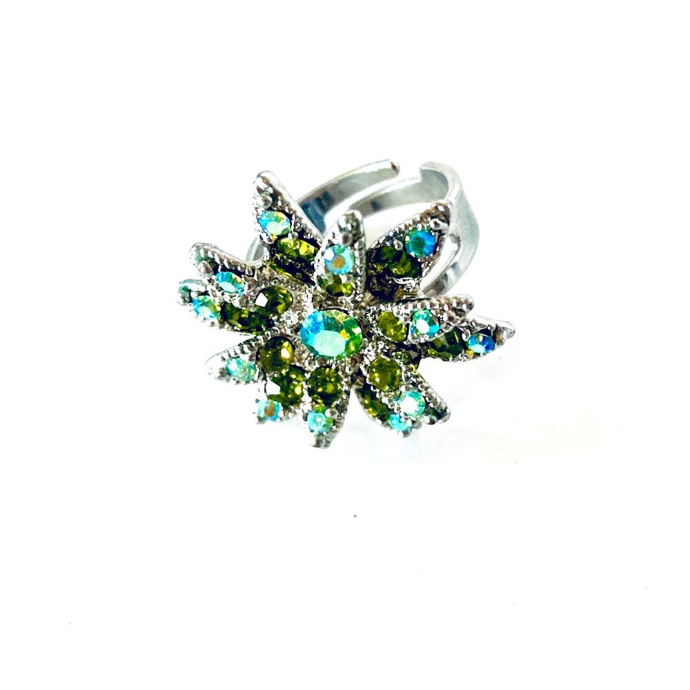 Lime Green Spring Rhinestone Costume Jewelry Adjustable Ring